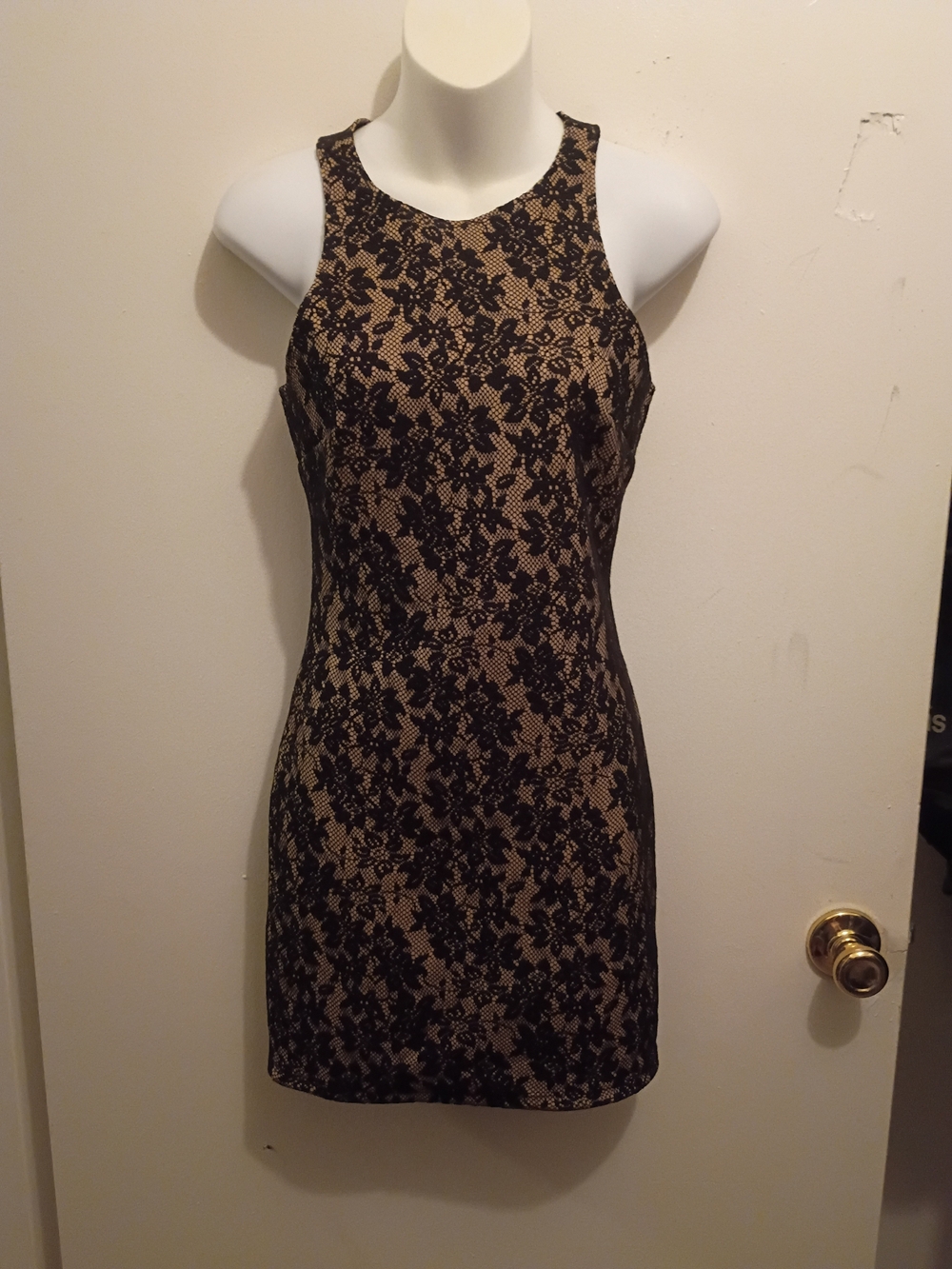 Forever 21 Black Lace Overlay Mini Dress on Tan